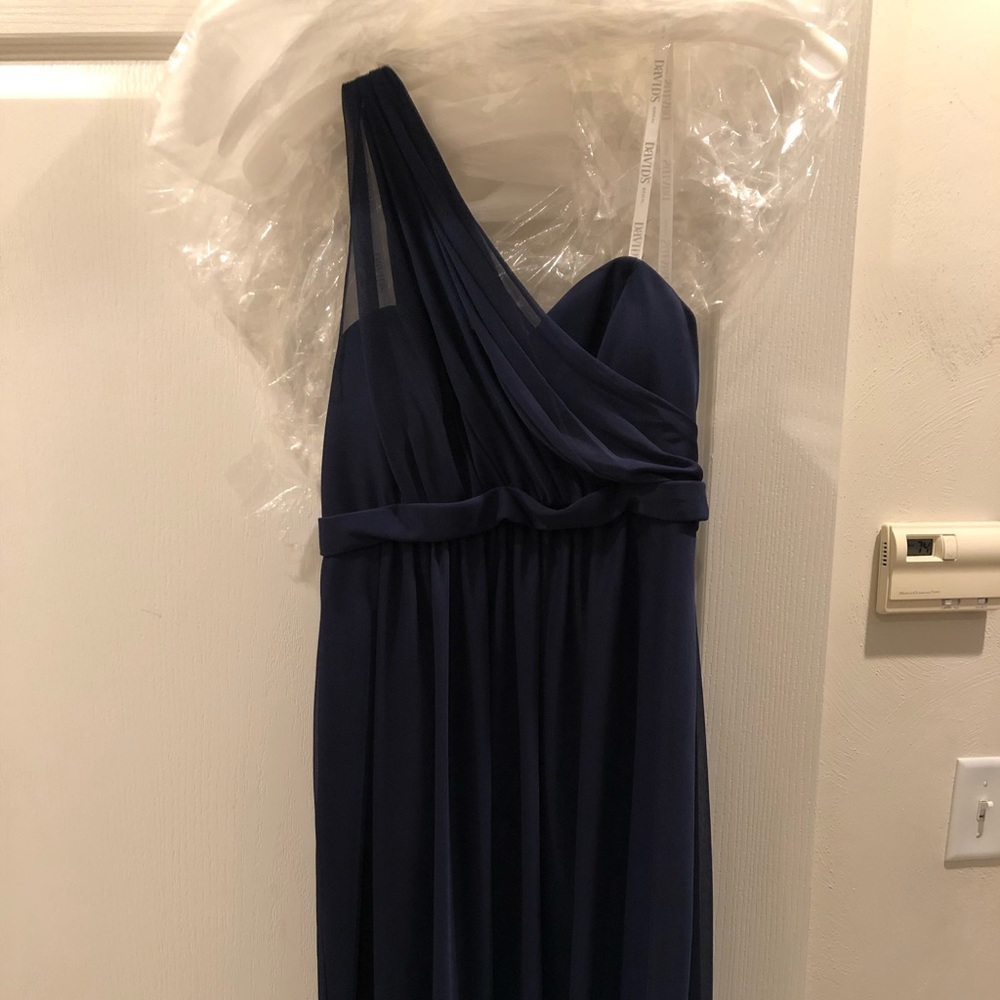 David’s Bridal one shoulder short Marine